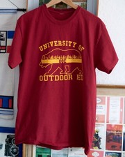 Vintage University of Outdoor Ed T-Shirt, dark red w/ orange lettering M USA