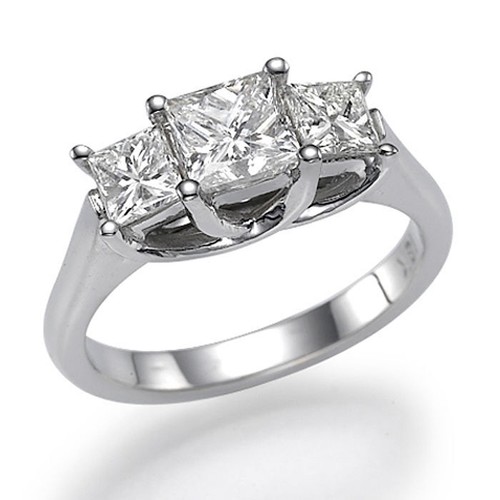 Bague De Fiançailles 3.0 TCW - Moissanite Taille Asscher - Or Blanc Plaqué 14K - Sur Mesure - Neuf
