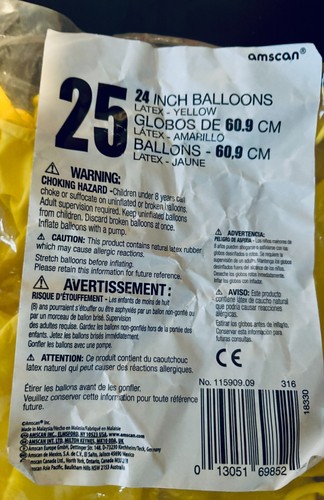 🟡 SOLD OUT 24" Amscan HUGE Yellow Latex Balloons 25-Pk Grad Birthday Party 🟡 - Picture 3 of 3