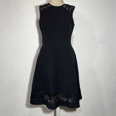 Anne Klein Womens Size 4 Fit And Flare Dress Black Lace Inset Sleeveless  Midi | eBay