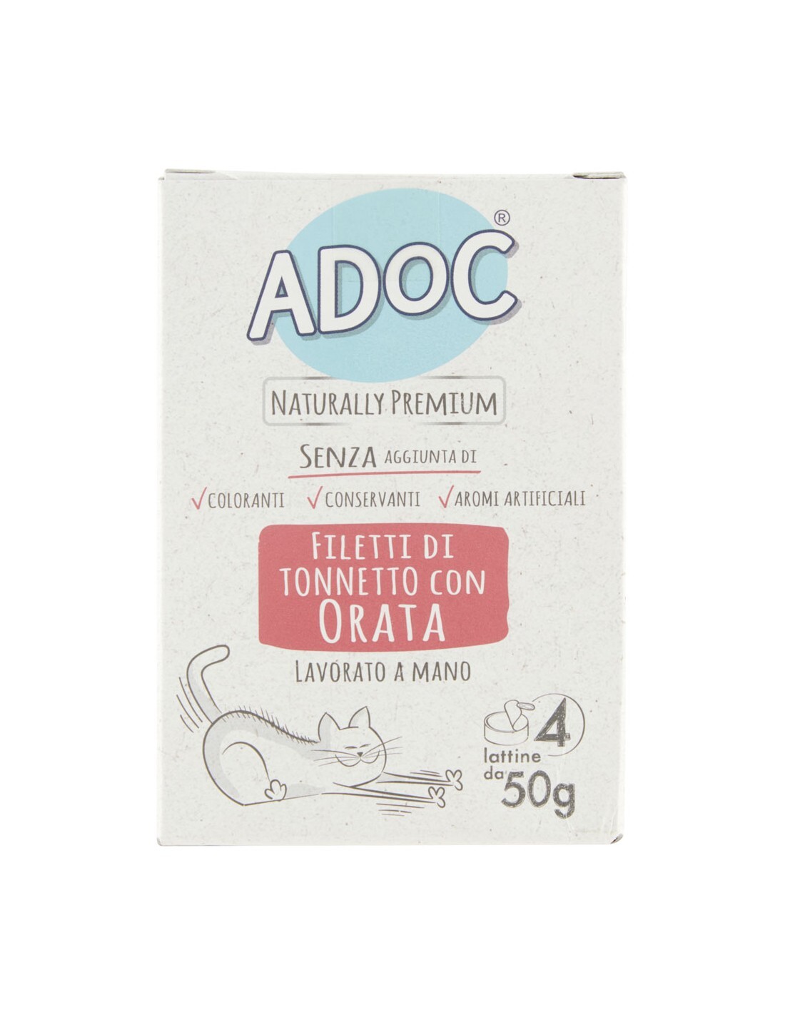 Adoc Cibo Umido per Gatti Adulti Trancetti di Tonnetto con ORATA - 10 confezioni