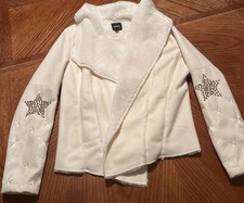 Xoxo Jacket Womens Size Medium Embellished Elbows Crystal Stars Open Front Soft