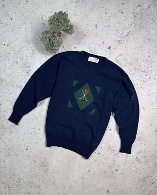 90s Pringle Of Scotland Vintage Golf Wool Sweater Size M Blue