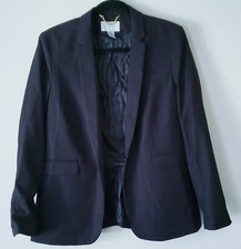 H M Womens Black Collared Padded Shoulders Blazer Size 12