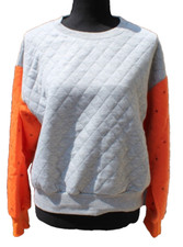 New Revolve English Rose Gray / Orange Quilted Sweatshirt Small NWT