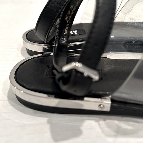 DKNY Ava Leather Ankle Strap Thong Sandals Women's Size 6 Black NWT Vinyl - Picture 6 of 7