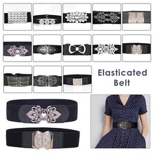 Womens Belt Waistband Stretch Elastic Wide Waist Ladies Dresses Casual Buckle
