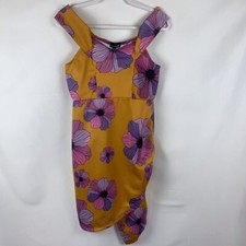 Love University Dress Stretch Spandex Large floral mustard yellow NWT Bodycon