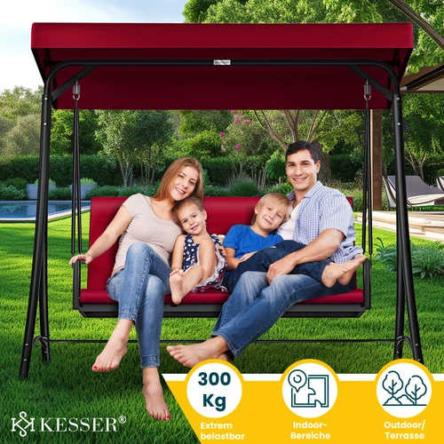 KESSER® Hollywoodschaukel Gartenschaukel mit Sonnendach 3er Schaukelbank 300kg - Bild 12 von 41