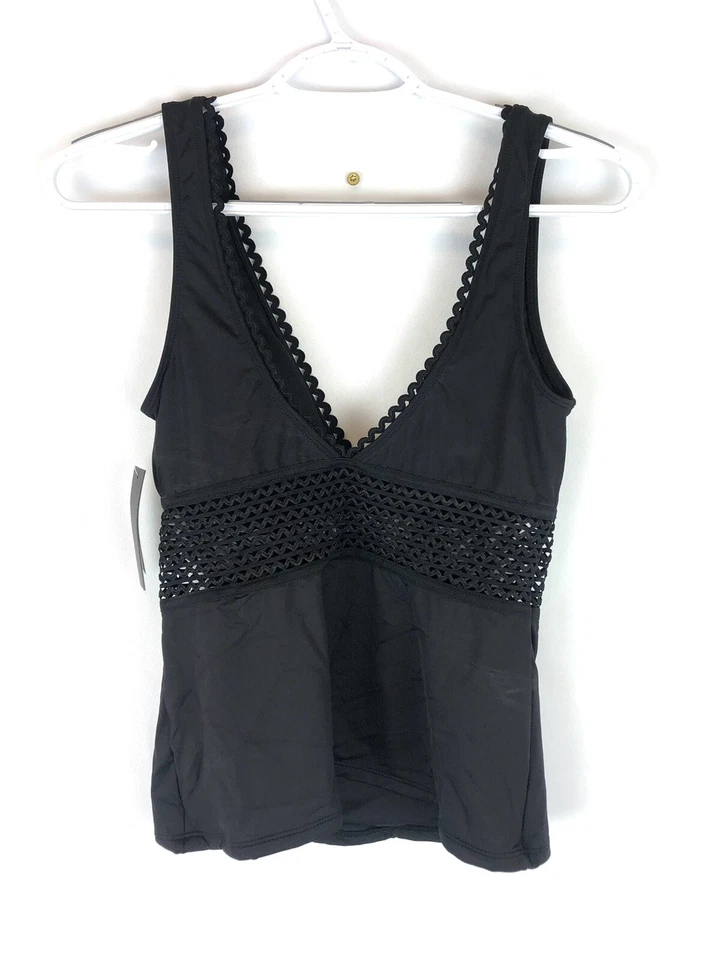 Traje de baño Tankini negro cuello en V Kenneth Cole para mujer talla pequeña Foto 2 de 2