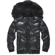JORDAN CRAIG KIDS THRILLER PUFFER JACKET BLACK FAUX LEATHER BOMBER FUR 8-16 NEW