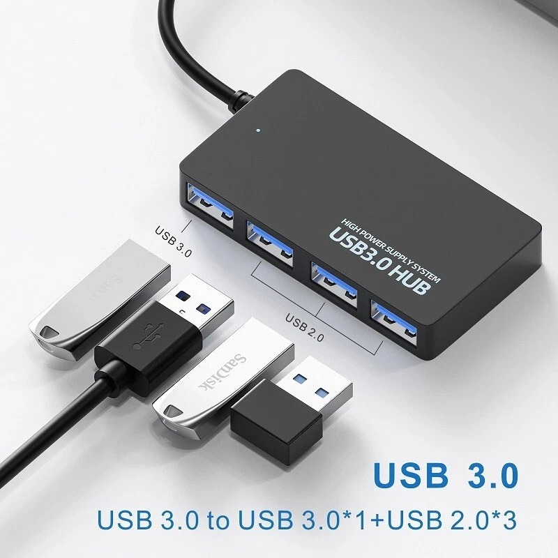 4 Port USB 3.0 Hub Splitter Multi Adapter 5Gbps High Speed For PC Desktop Laptop - Image 2 of 4