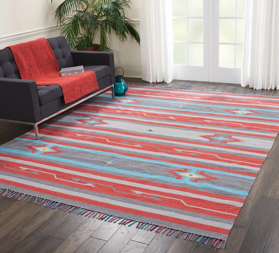 Nourison Baja Tribal Grey/Red 8' x 10' Area Rug, Easy Cleaning, Non Shedding, - Image 4 of 4