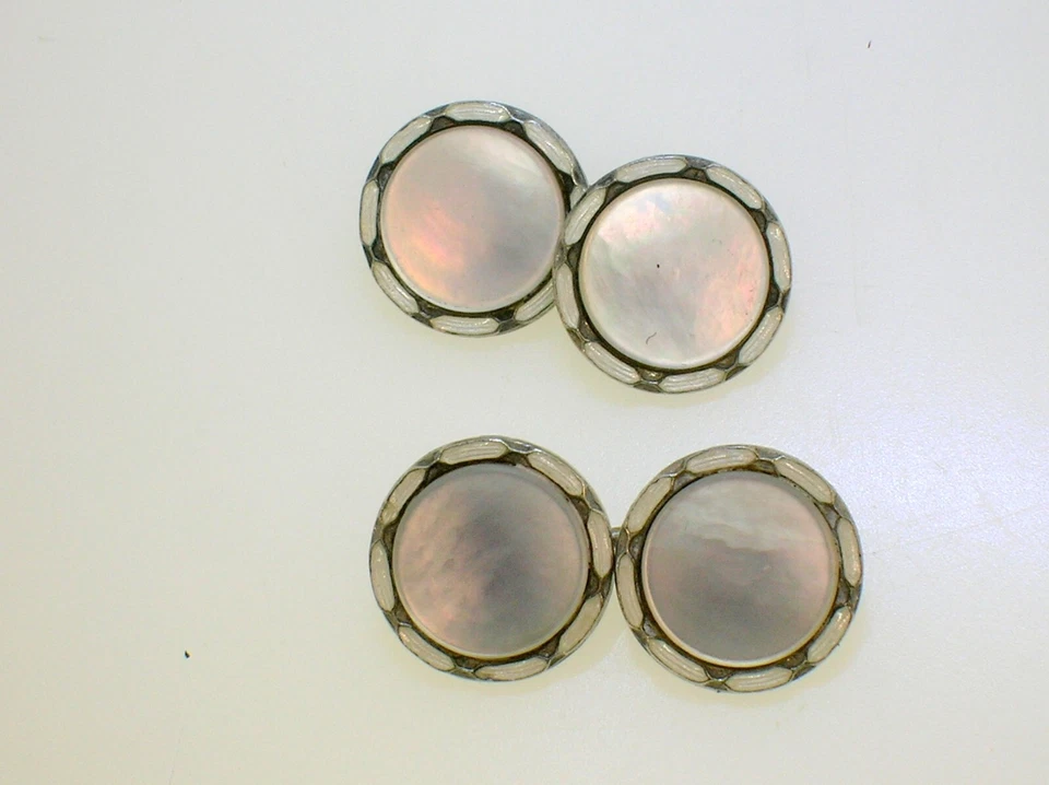 ANTIGUA FREGONA PLATA ESTERLINA Y GEMELOS 14 MM ESMALTE BLANCO - MEJOR OFERTA Foto 3 de 4