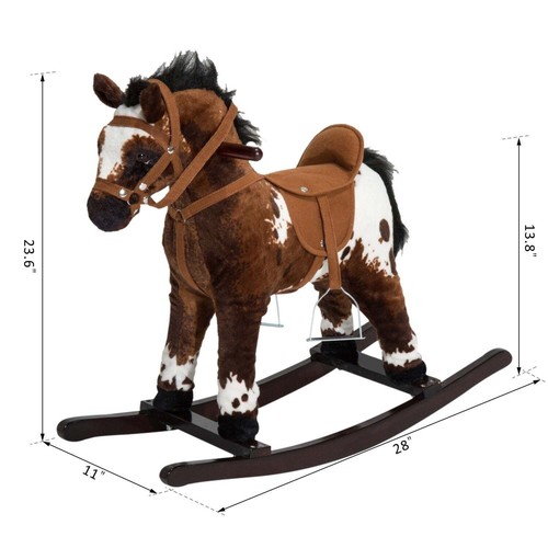 Ride On Horse Kids 3 yrs up Plush Wood Rocking Toy Pony with Sounds, Brown/Whit - Picture 8 of 10