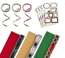 Hallmark Premium Reversible Christmas Gift Wrap Kit With Paper, Ribbon and Tags