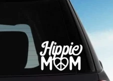 Hippie Mom Peace Sign - White Vinyl Decal Car Truck Windows laptop