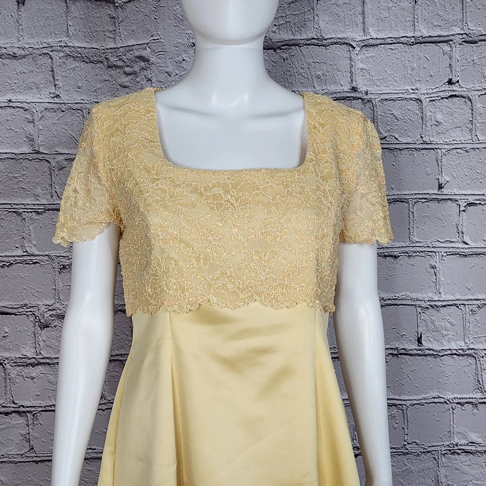 Vestido de Dama de Honor Bari Jay Vintage Dorado con Encaje, Para Mujer 11-12 Foto 2 de 4