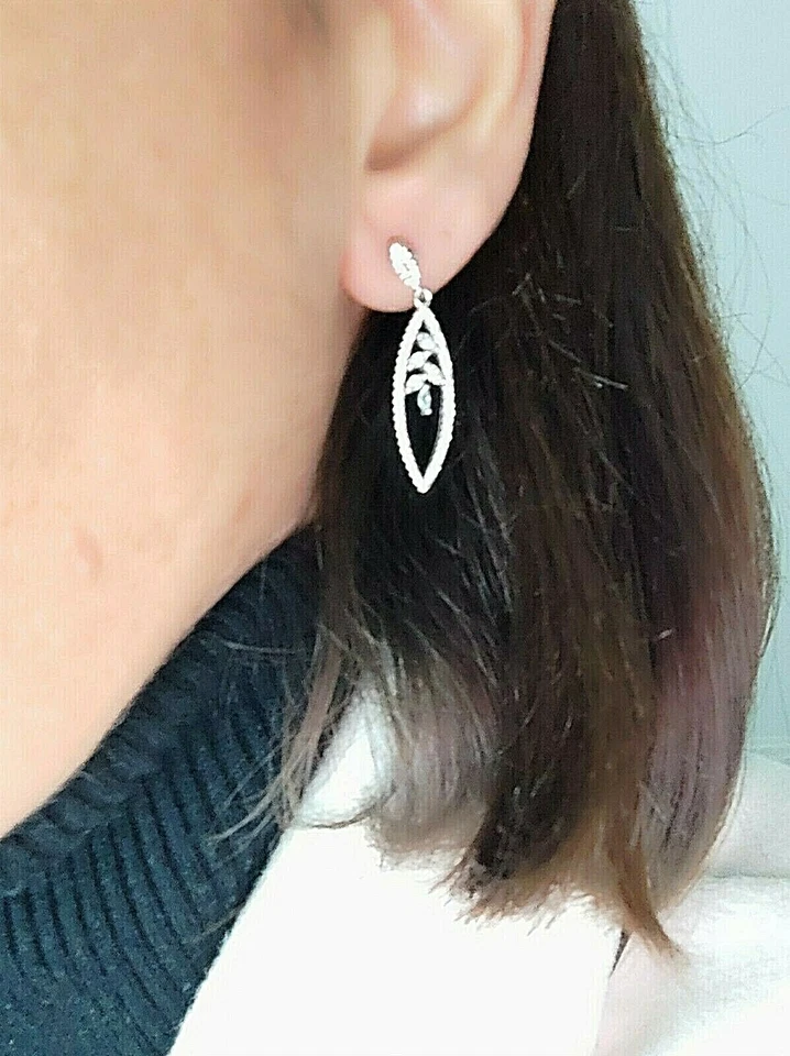 Orecchini DONNA in argento 925 pendenti zaffiri con foglie anche per spose - Immagine 4 di 4