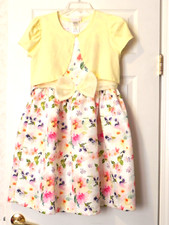 Bonnie Jean Girl's Size 16 Ivory w/ Flowers Dress w/Removable Yellow Shrug