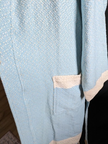 Jennifers Hamam Turkish Cotton Bath Robe Blue & White, Tassels - Picture 5 of 16