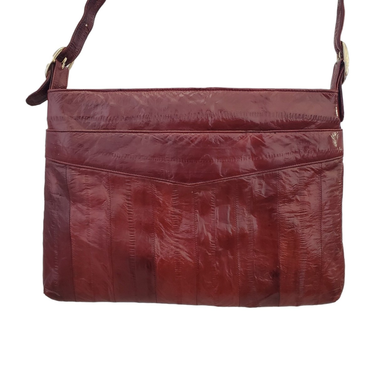 Vintage 70s Eel Skin Leather Crossbody Purse Red Sunco Zipper