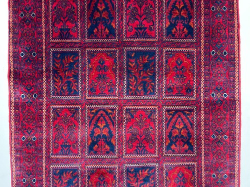 Alfombra de lana hecha a mano (3'3" x 5'0") roja Bakhtiari Afghan Khal Mohammadi teñida de raíz - Imagen 3 de 11