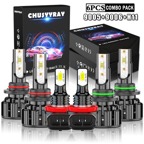 6PCS 9005 9006 H11 Combo LED Headlight Fog Lights Kit High Low Beam Bulbs White