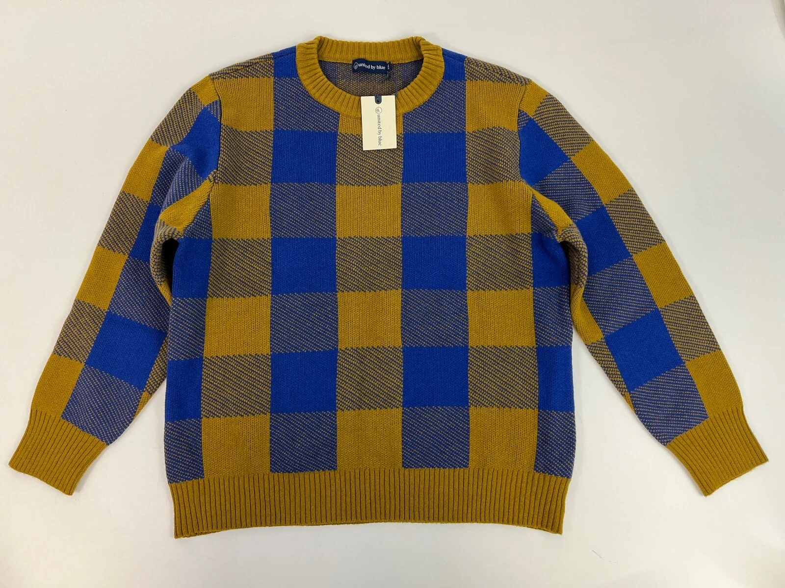 Mens United By Blue Buffalo Plaid Sweater Smokey Ochre Size XXL RWS Wool Cotton