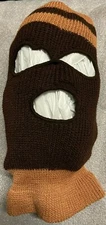 ACRYLIC SKI MASK, FULL FACE, UNISEX, 3 HOLES, 16" LONG, NEW, BROWN/TAN