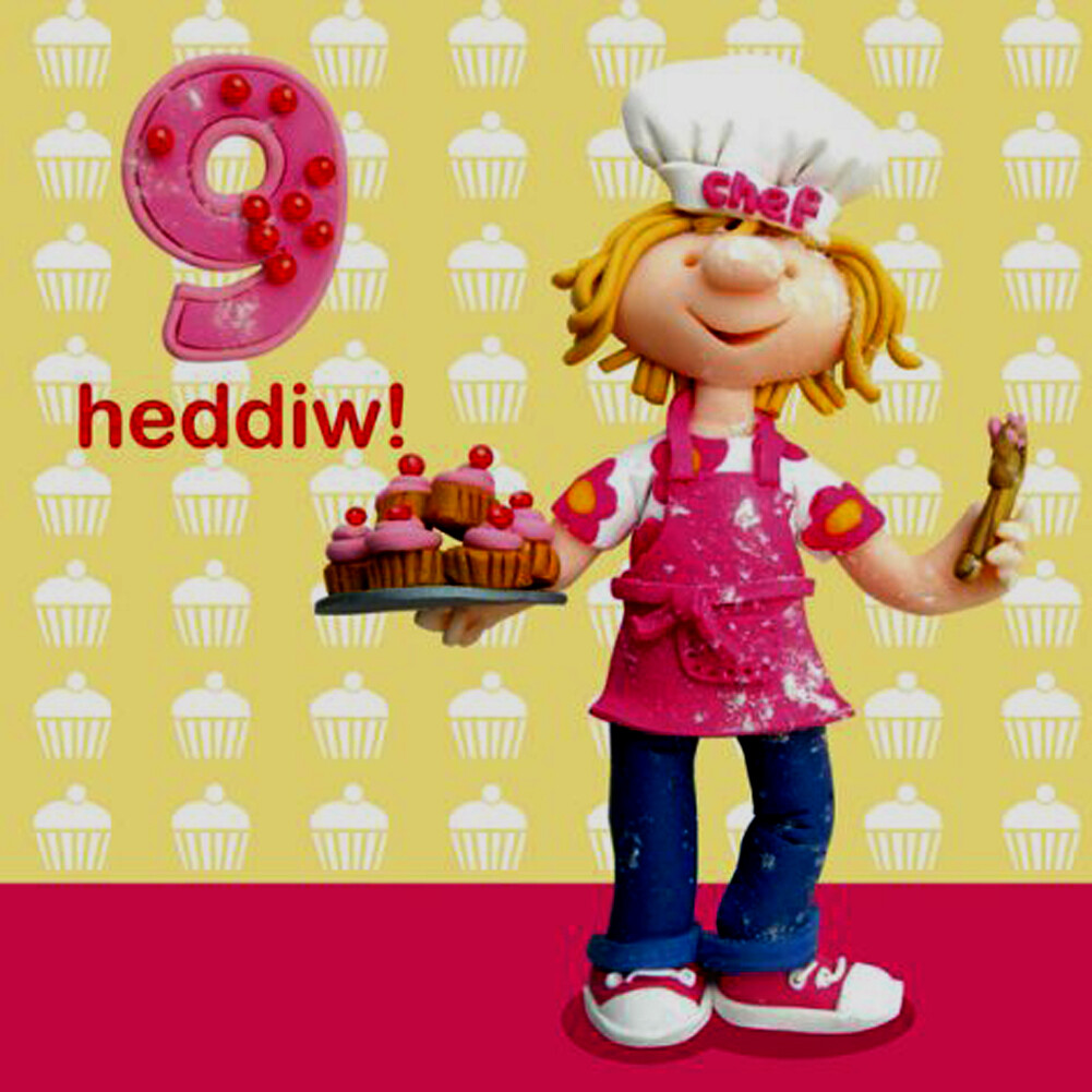9th Happy Birthday Blank Greeting Card Girl Welsh Naw Heddiw Penblwydd Hapus