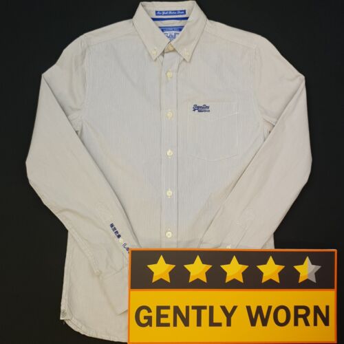 Superdry Shirt SMALL Slim Fit VERY SNUG Grey Mens Long Sleeve Check Cotton 100% - Picture 2 of 14