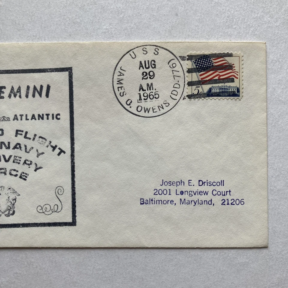 1965 Gemini 5 USS James G. Owens Naval Recovery Force Ship Cancelled Cvr 8-29-65 - Image 3 of 4
