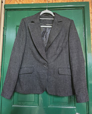 Dorothy Perkins Women’s Grey Tweed Herringbone Lined Button Blazer 14