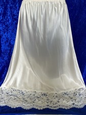 Vtg St Michael Silky Satin Cream Waist Slip 14-16 Deep Lace Hem 28” Long Glam