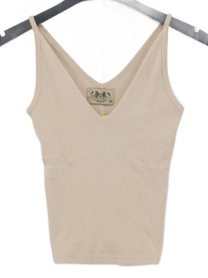 Juicy Couture Damen T-Shirt M Creme 100% Baumwolle Ärmellos V-Ausschnitt Camisole