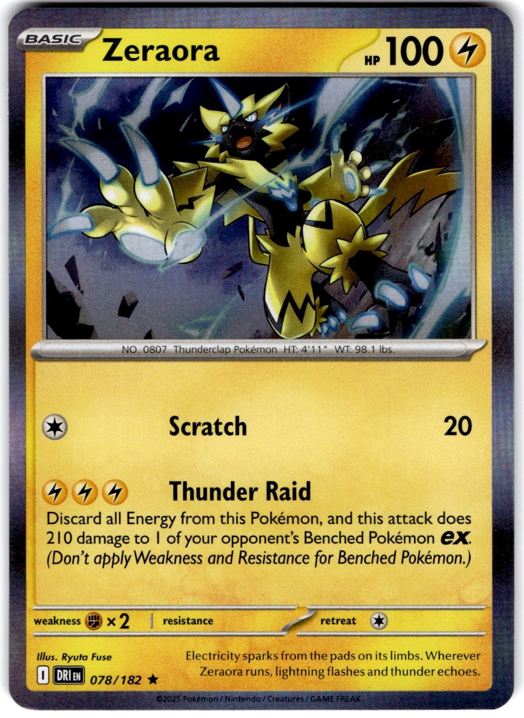 Pokemon Zeraora Destined Rivals 78/182 Normal Holo Near Mint English
