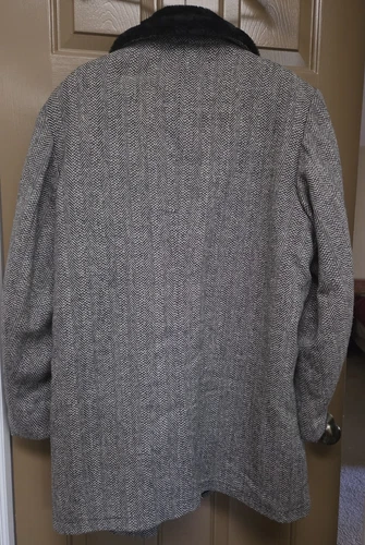 VINTAGE Land-N-Lakes 60s Car Coat XL Black Herringbone Faux Fur Jacket USA 70s image 4