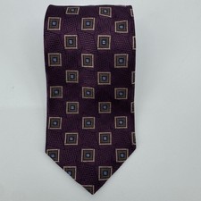Vintage Polo Ralph Lauren Silk Tie Purple Geometric Square Pattern Hand Sewn USA