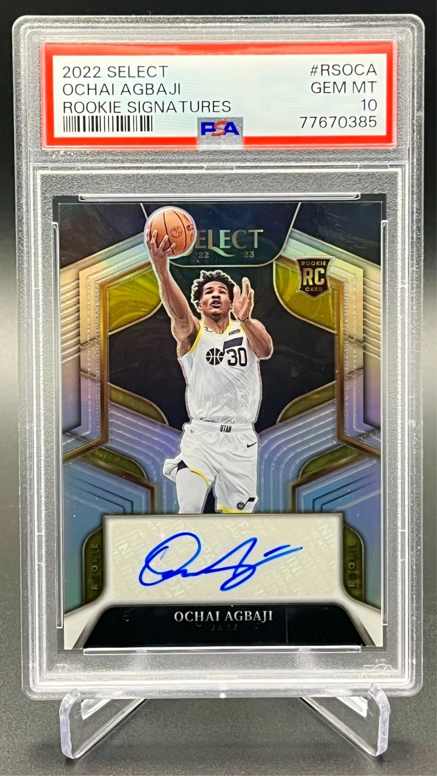 2022-23 Panini Select Ochai Agbaji Auto /249 PSA 10 RC Rookie Signatures