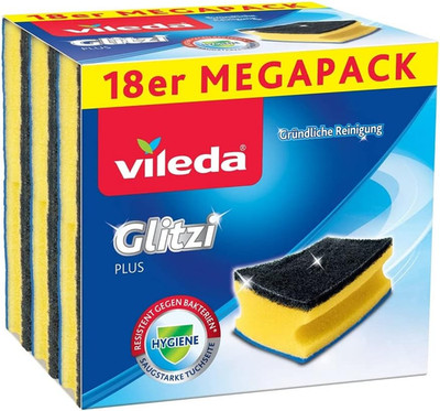 Vileda Glitzi plus Topfreiniger, Spülschwamm Für Die Küche, Schwamm Mit Antibakt
