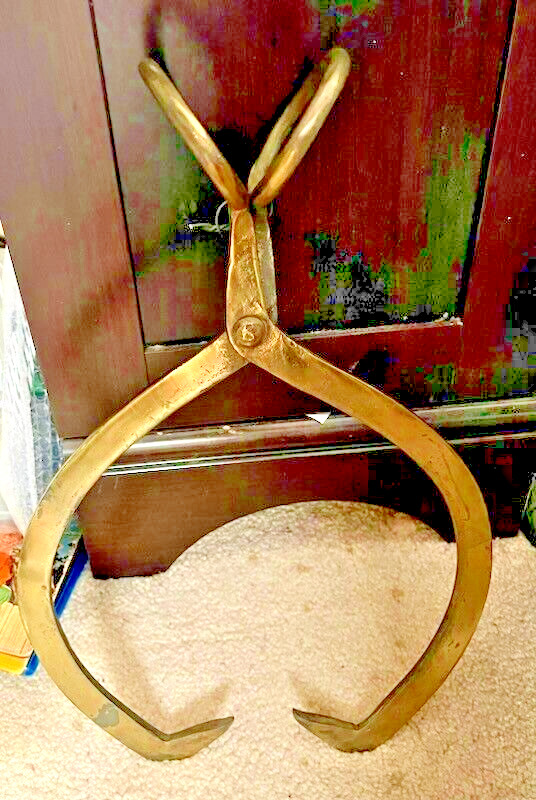 Primitive Antique Brass Ice Block Tongs 15"