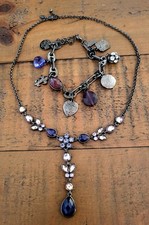 Halskette + Bettelarmband Gunmetal Farbe Kristalle M&S Oasis Lila Dramatisch