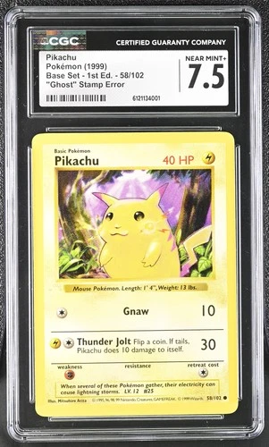 CGC 7.5 Pikachu Base Set 1st Edition 58/102 "Ghost" Stamp Error Pokemon Card