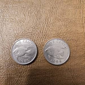 1980 & 1994 Bermuda 5 Five Cents - Tropical Fish  - Queen Elizabeth II