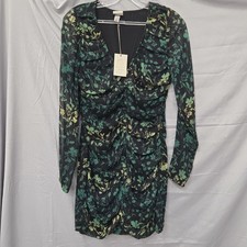 A New Day Women's Size S Long Sleeve Ruched Front Bodycon Dress Green Floral