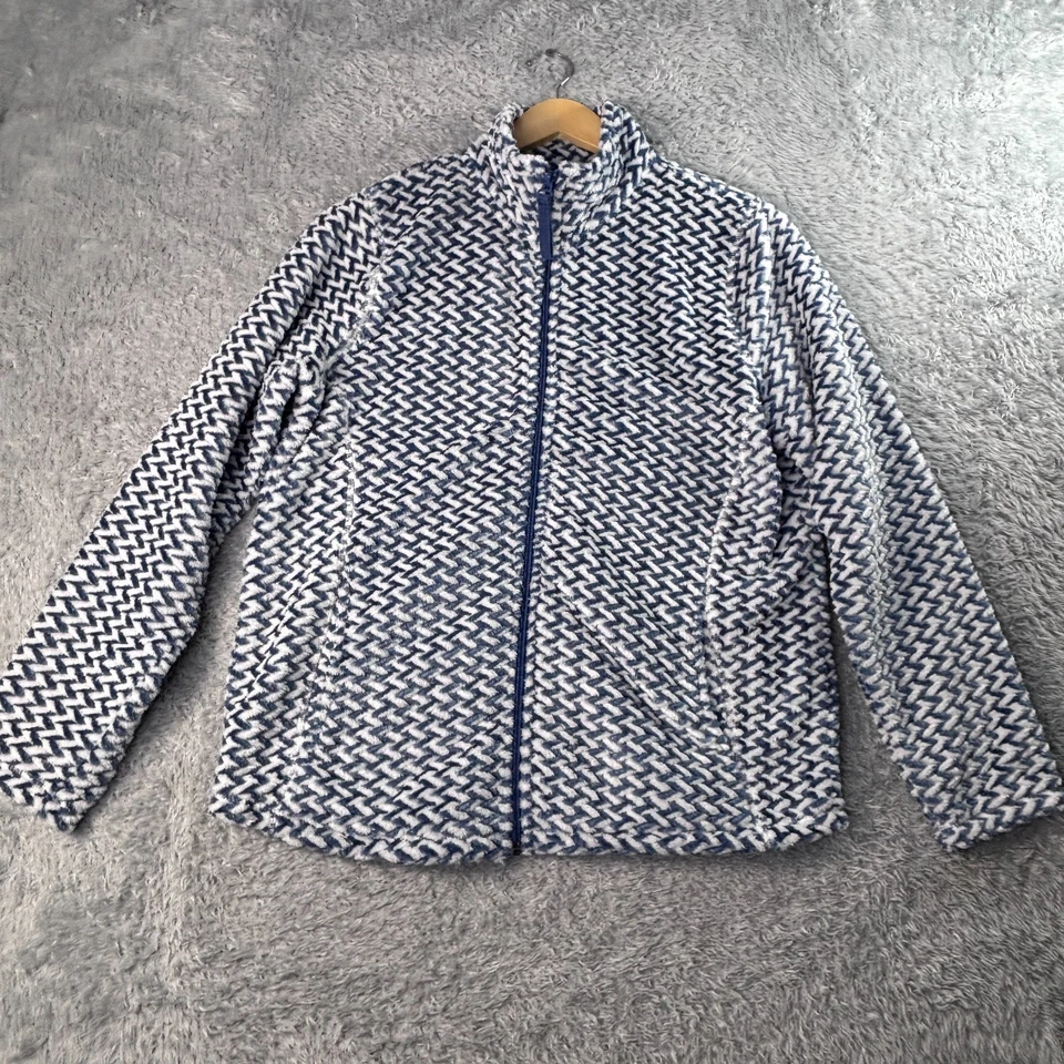 Chaqueta polar Jason Maxwell para mujer L azul blanco mullida Sherpa cremallera geométrica Foto 3 de 4