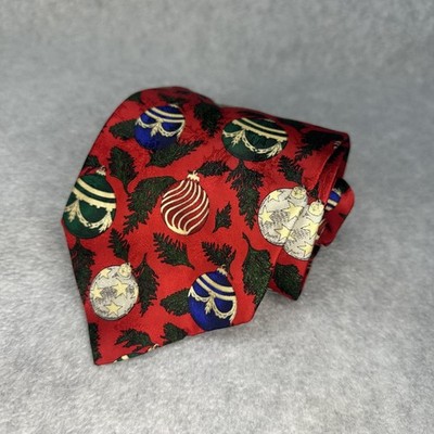 Robert Talbott Tie Mens One Size Red Silk Christmas Ornaments Holiday Made USA