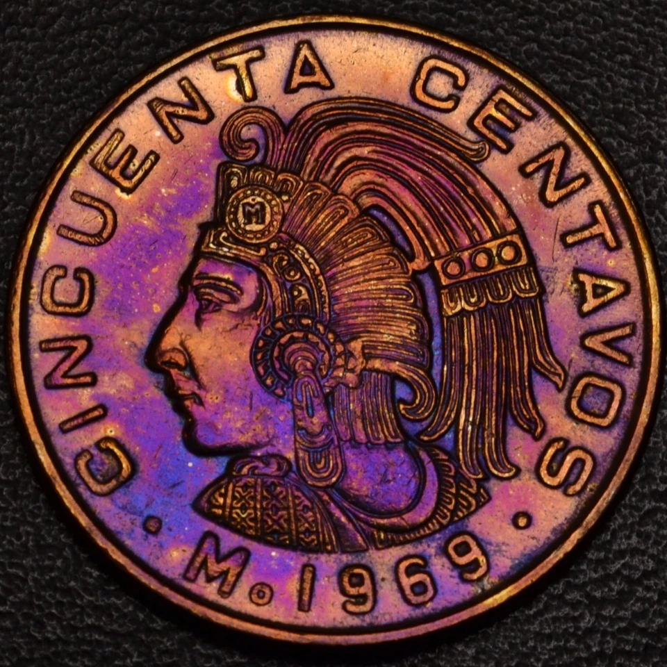 México 1969 50 centavos hermoso tono OV&REV (L48-18) Foto 2 de 3