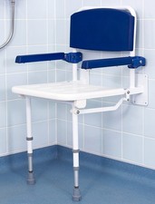 Shower Seat Wall Mounted Folding & Padded Arms Backrest, adjustable, Heavy Duty